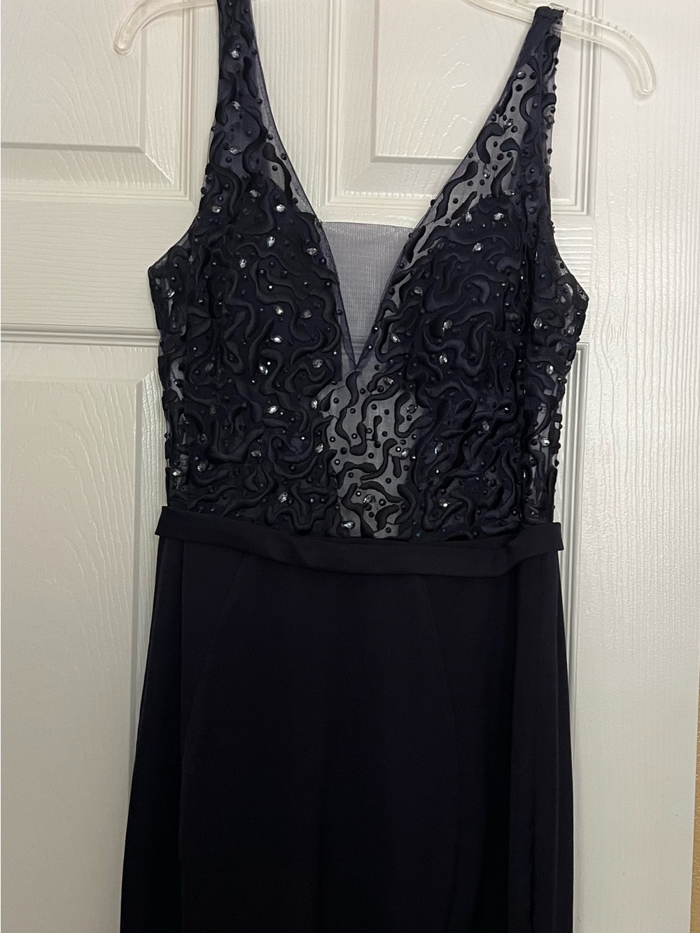 Black Embellished V-Neck Evening Dress